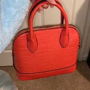 Elegant Red Crocodile-Embossed Handbag